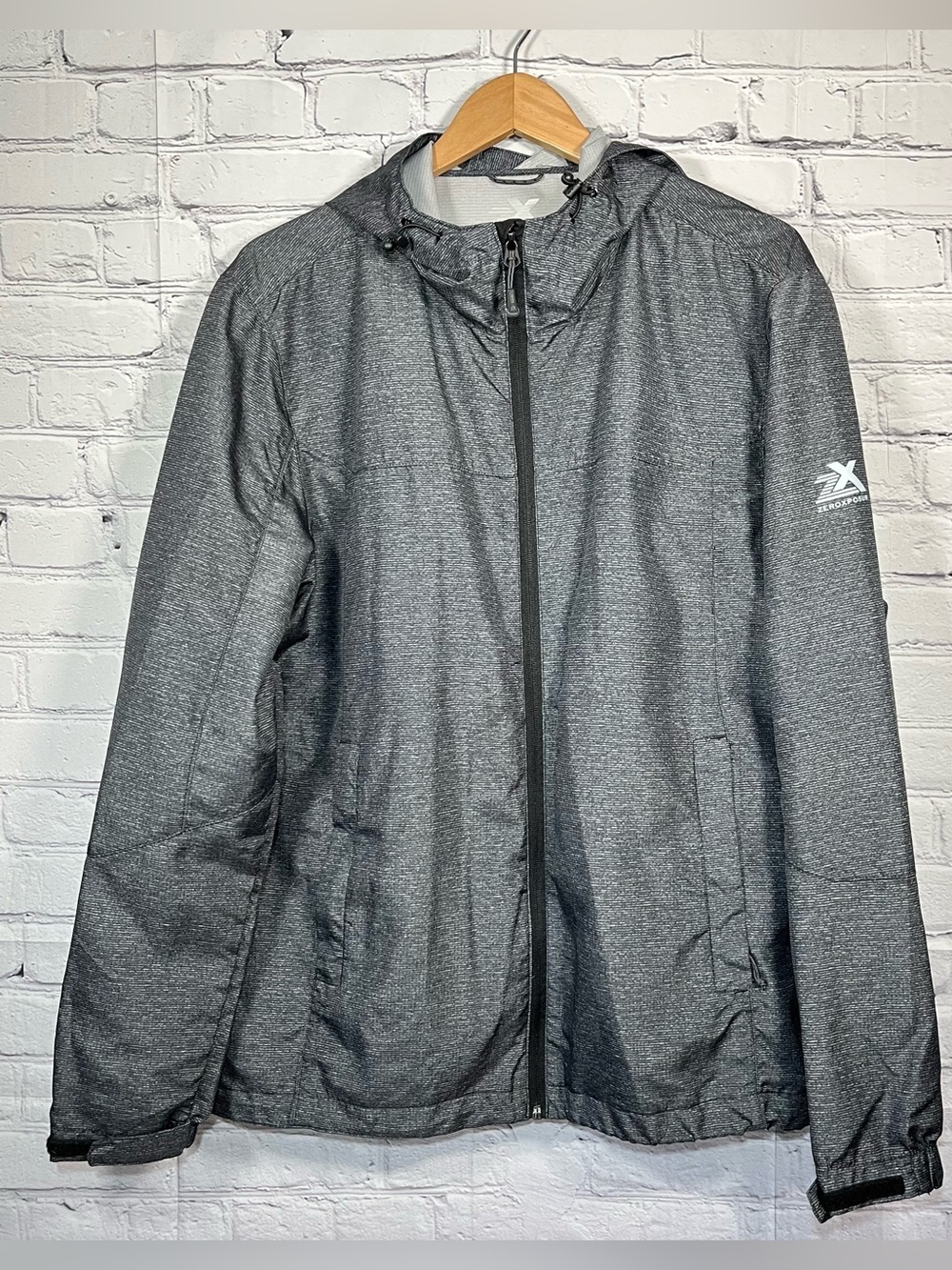 ZeroXposur Jacket Mens Large Gray Hooded Rain Windbreaker Lightweight Full Zip